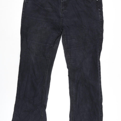 Marks and Spencer Womens Black Cotton Blend Bootcut Jeans Size 34 in L27 in Regular Zip