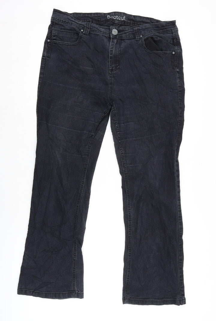 Marks and Spencer Womens Black Cotton Blend Bootcut Jeans Size 34 in L27 in Regular Zip