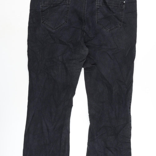 Marks and Spencer Womens Black Cotton Blend Bootcut Jeans Size 34 in L27 in Regular Zip