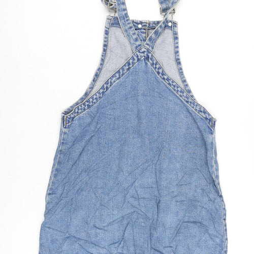 Denim & Co. Womens Blue Cotton Pinafore/Dungaree Dress Size 8 Square Neck Snap