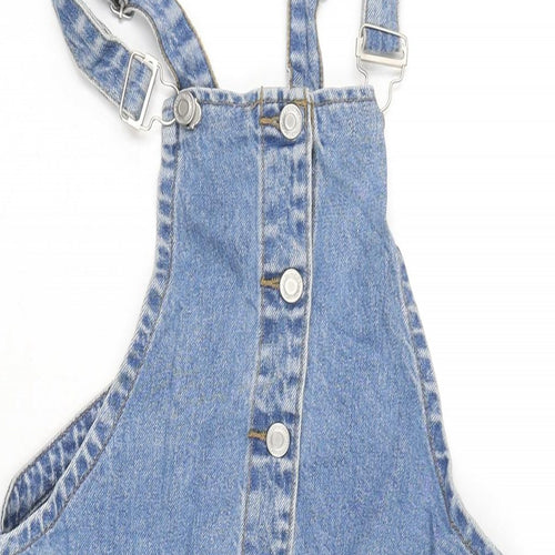 Denim & Co. Womens Blue Cotton Pinafore/Dungaree Dress Size 8 Square Neck Snap