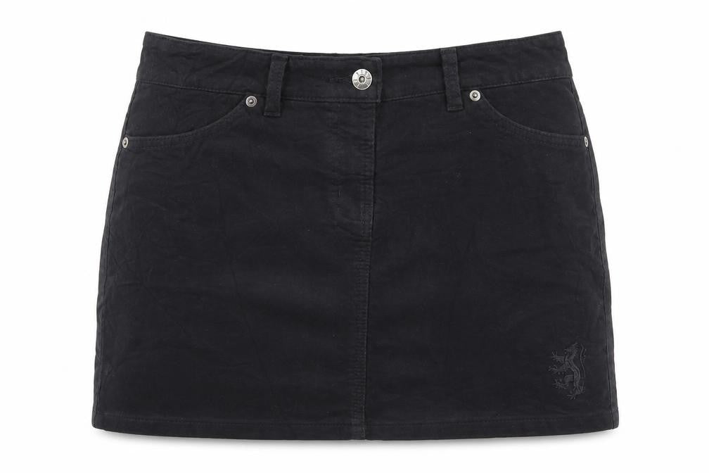 Front view of Pringle women’s black cotton mini skirt, size UK 10, zip