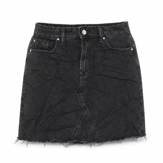 Front view of Denim & Co. women’s grey cotton a-line skirt, size UK 10, zip