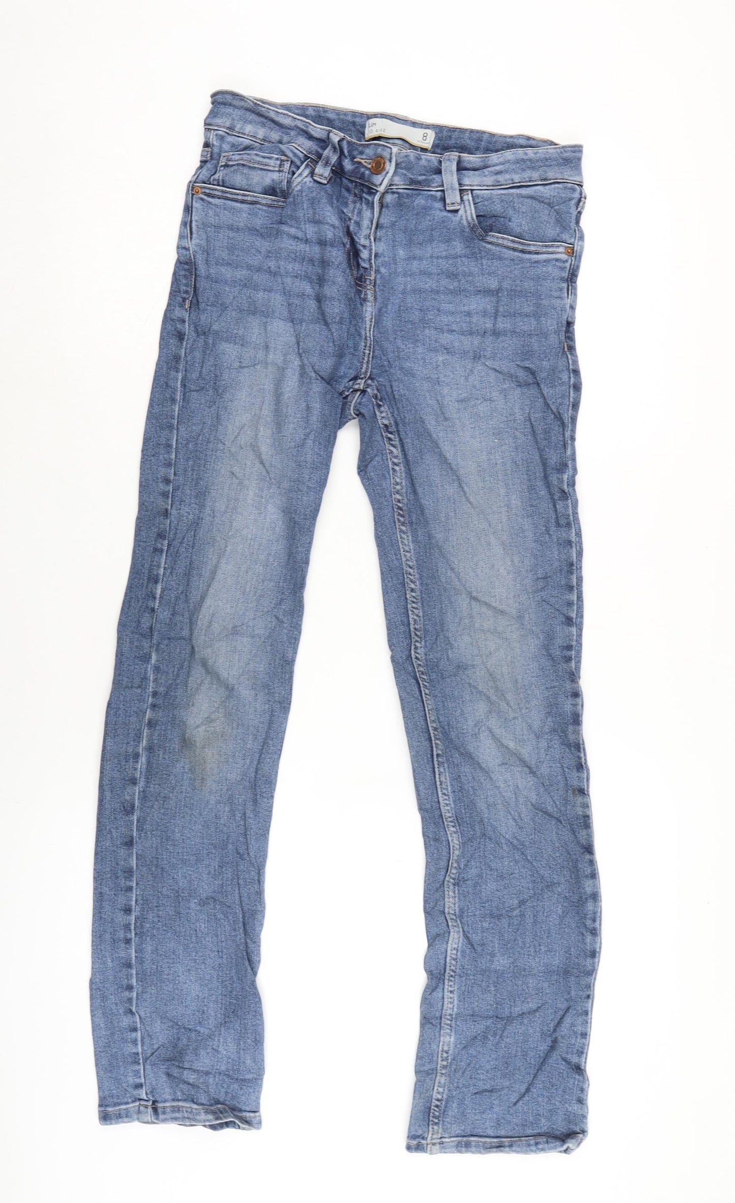 NEXT Womens Blue Cotton Blend Straight Jeans Size 8 L29 in Regular Zip