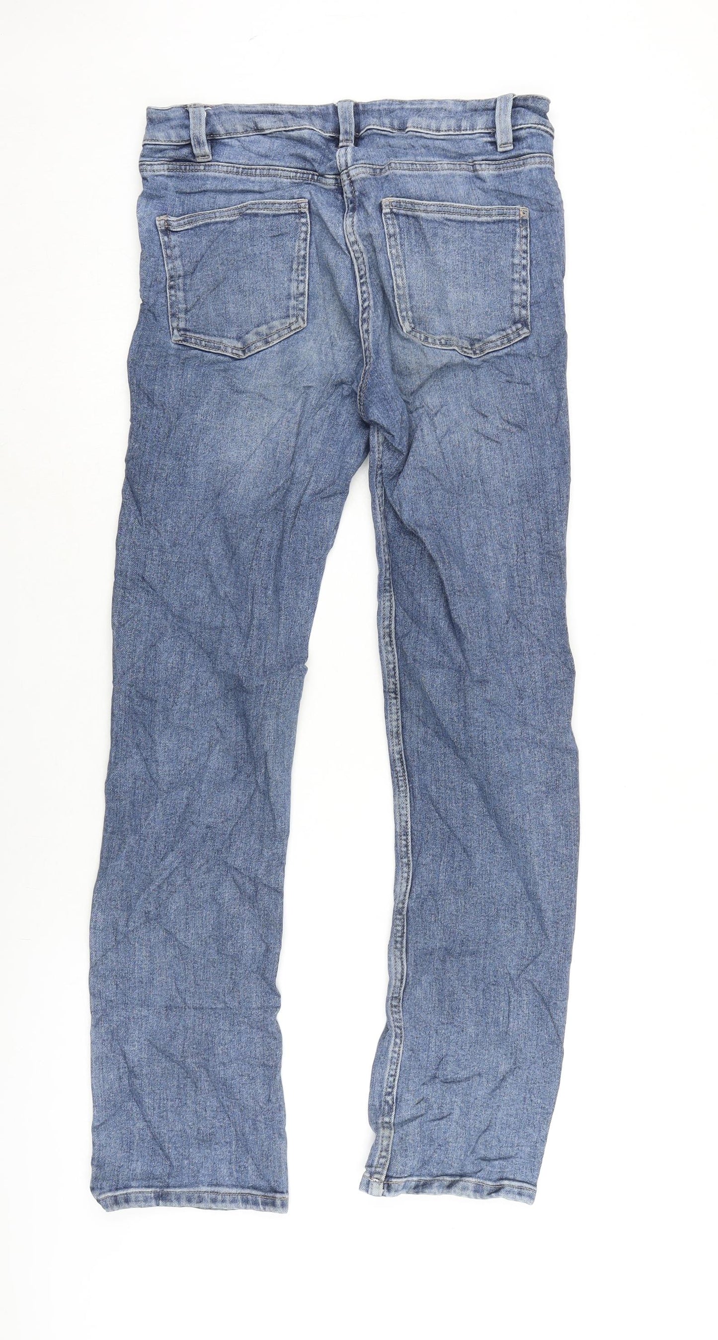 NEXT Womens Blue Cotton Blend Straight Jeans Size 8 L29 in Regular Zip