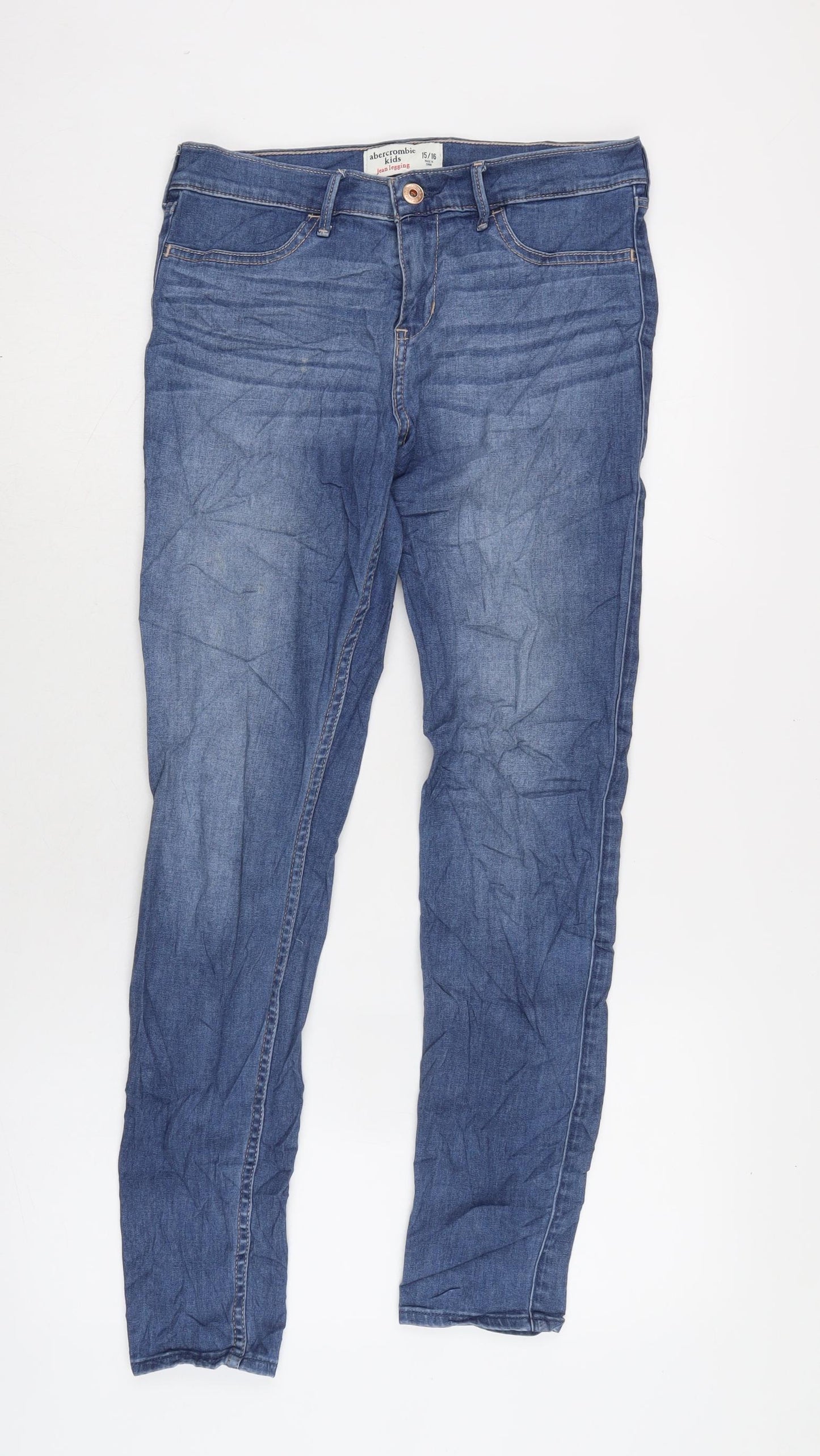 abercrombie kids Girls Blue Cotton Tapered Jeans Size 15-16 Years L27 in Regular Zip
