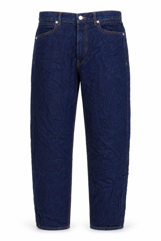 Front view of Mango women’s blue cotton straight jeans, size UK 12, 27-inch leg regular zip