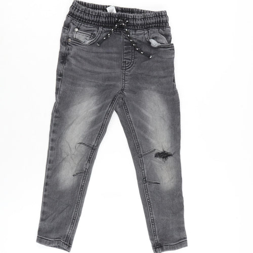 TU Boys Grey Cotton Straight Jeans Size 4 Years Regular Tie - Inside Leg 15in