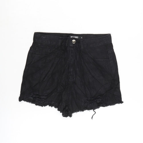 Missguided Womens Black Cotton Cut-Off Shorts Size 10 Regular Zip - Distressed