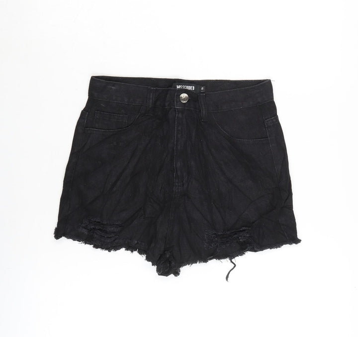 Missguided Womens Black Cotton Cut-Off Shorts Size 10 Regular Zip - Distressed