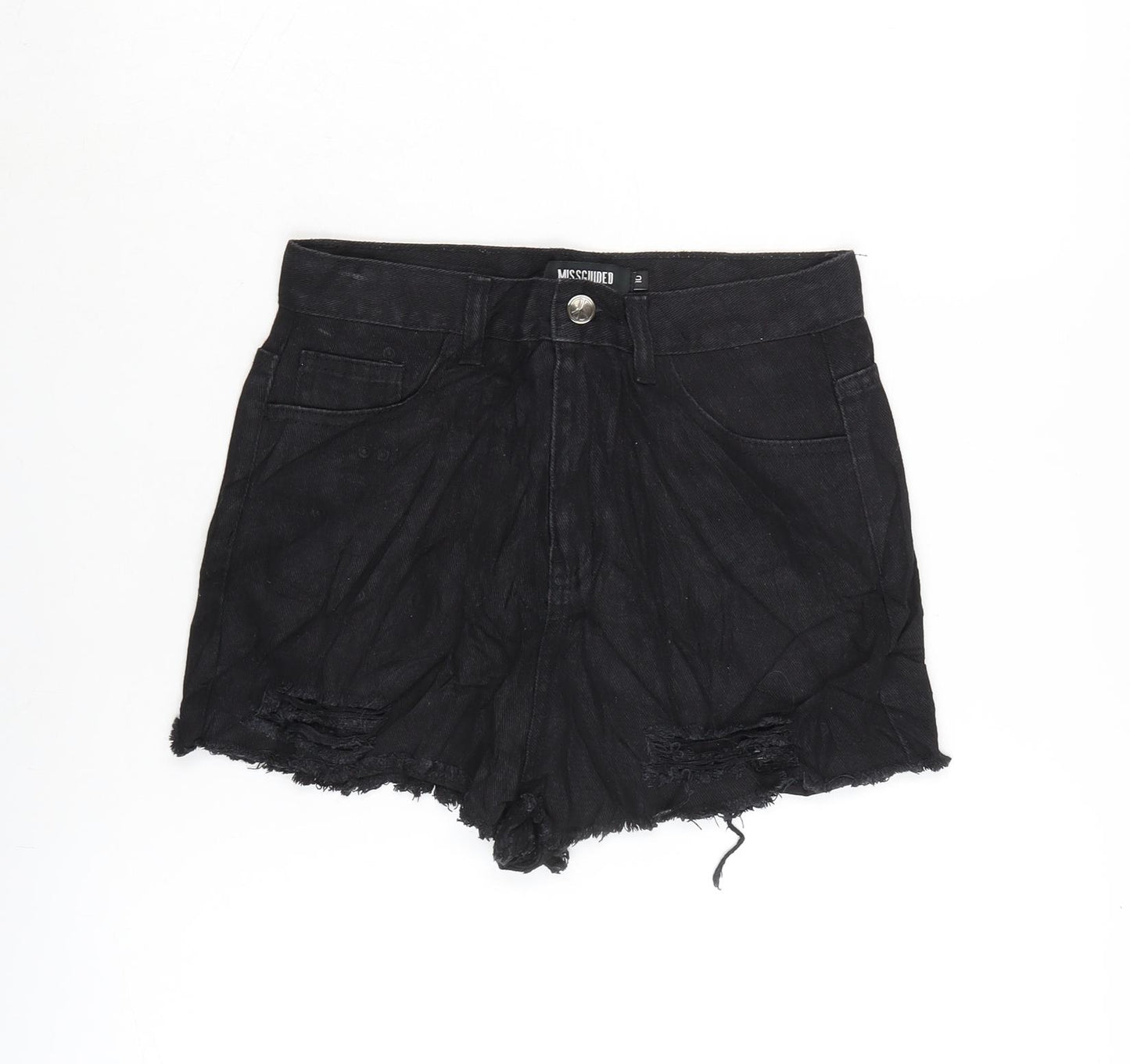 Missguided Womens Black Cotton Cut-Off Shorts Size 10 Regular Zip - Distressed