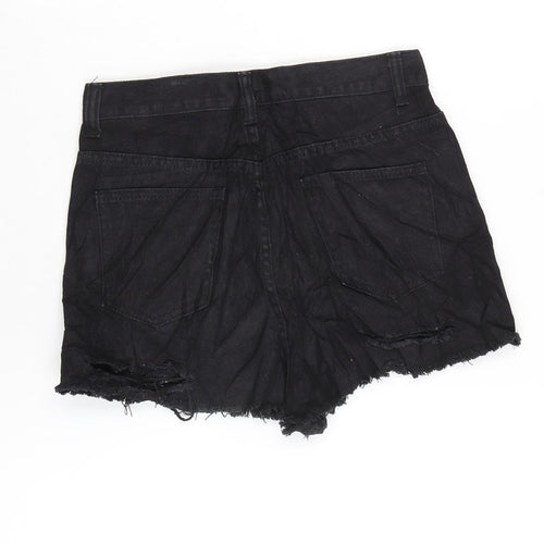 Missguided Womens Black Cotton Cut-Off Shorts Size 10 Regular Zip - Distressed