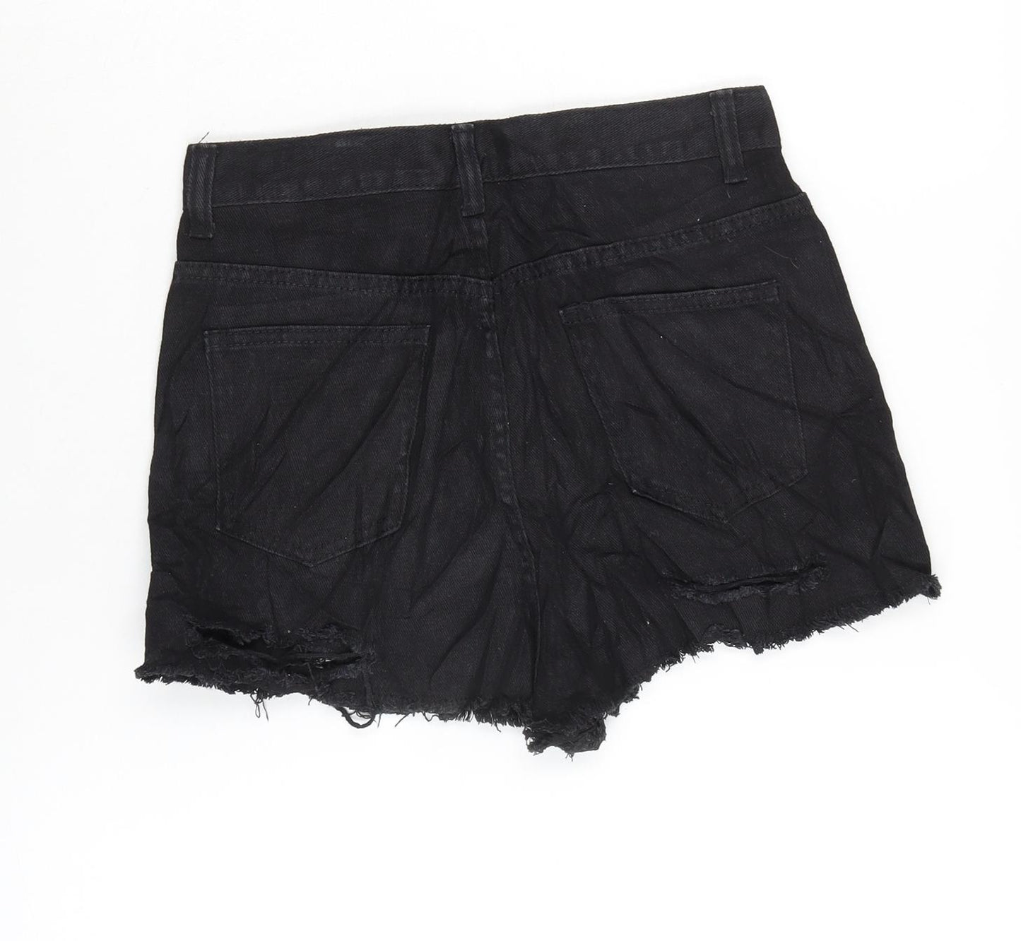 Missguided Womens Black Cotton Cut-Off Shorts Size 10 Regular Zip - Distressed