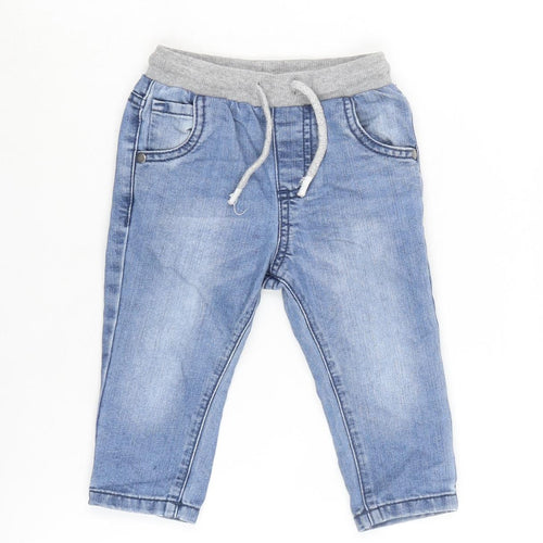 F&F Boys Blue Cotton Capri Jeans Size 9-12 Months Tie - Inside Leg 10 In