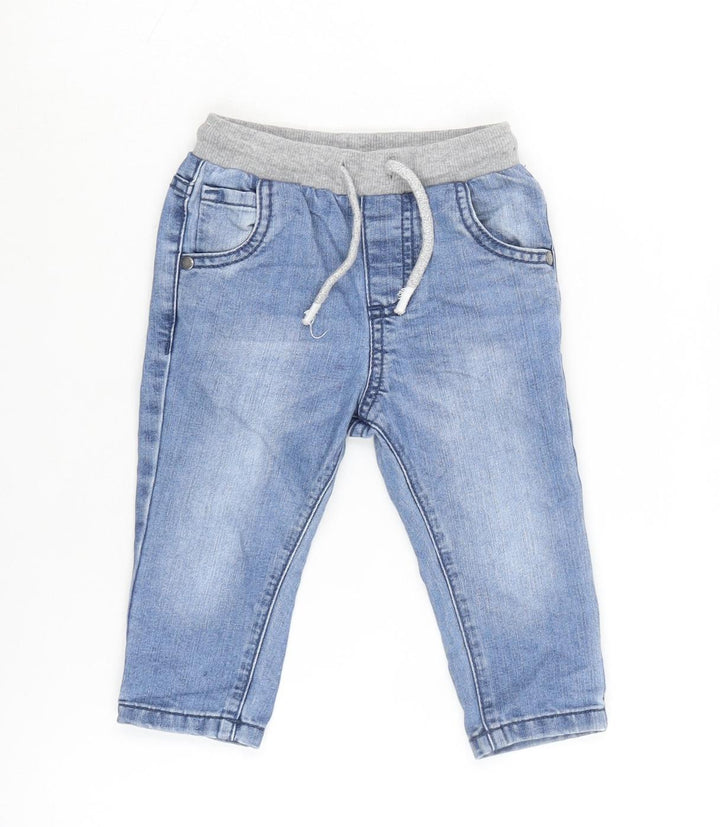 F&F Boys Blue Cotton Capri Jeans Size 9-12 Months Tie - Inside Leg 10 In