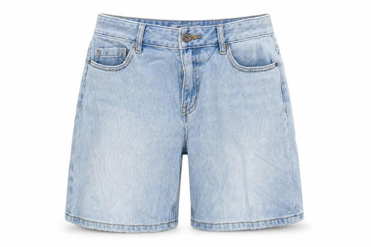 Front view of Country Road women’s blue cotton bermuda shorts, size UK 28, in regular zip