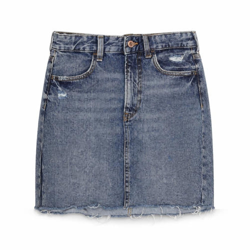 H&M Womens Blue Cotton A-Line Skirt Size 10 Zip - Distressed