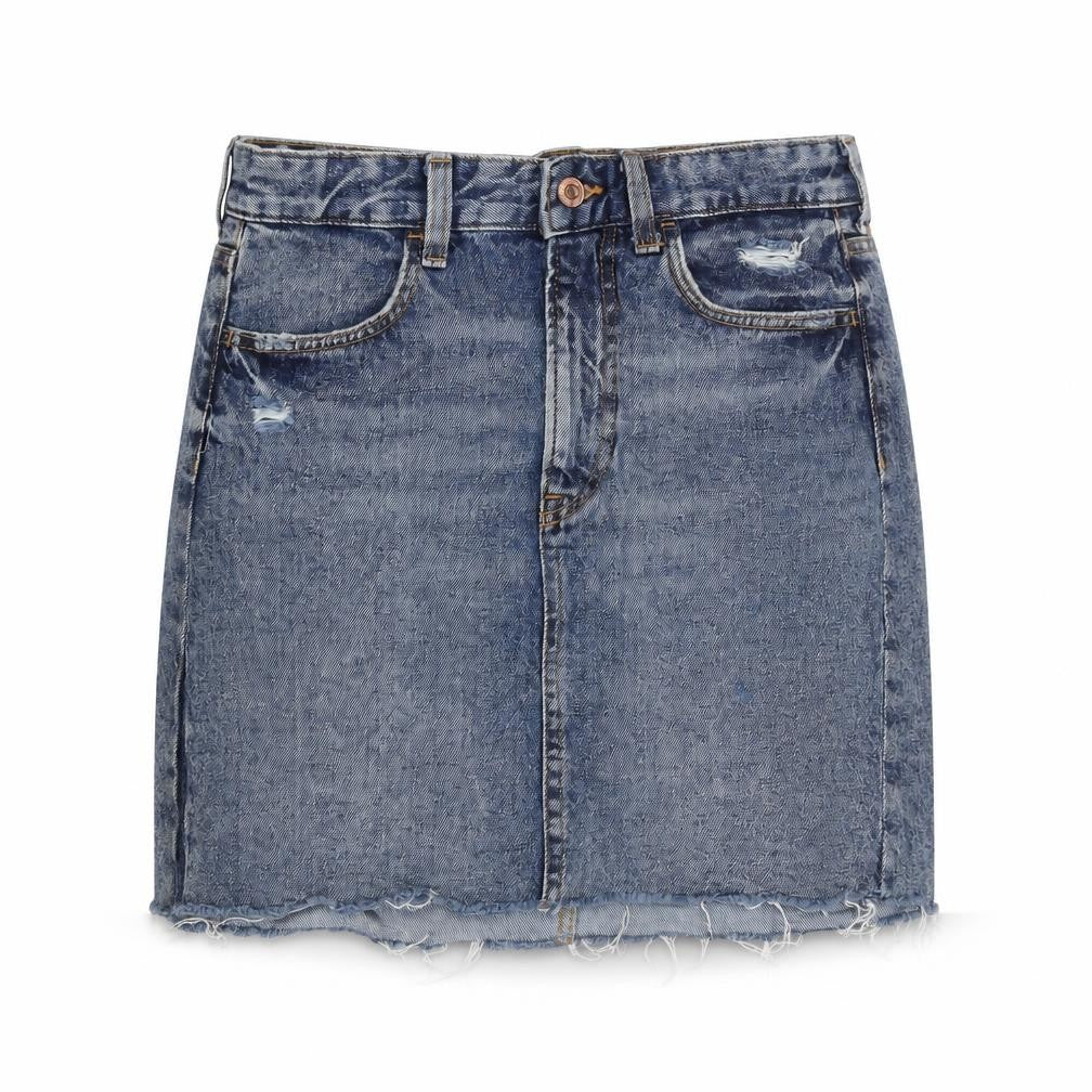 H&M Womens Blue Cotton A-Line Skirt Size 10 Zip - Distressed