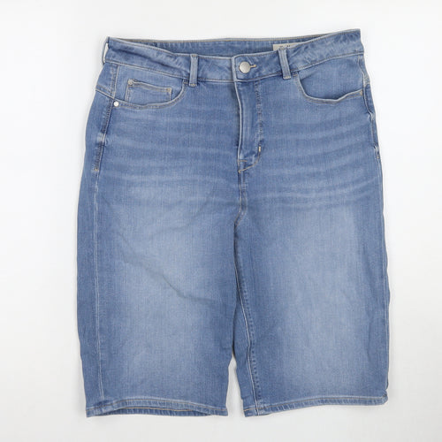 Marks and Spencer Womens Blue Cotton Bermuda Shorts Size 14 L10 in Regular Zip