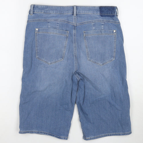 Marks and Spencer Womens Blue Cotton Bermuda Shorts Size 14 L10 in Regular Zip