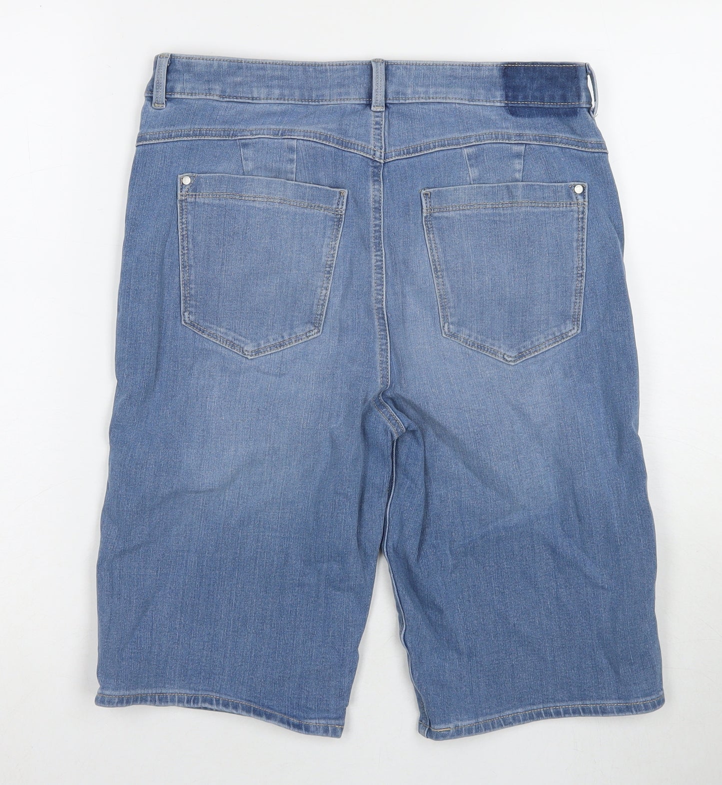 Marks and Spencer Womens Blue Cotton Bermuda Shorts Size 14 L10 in Regular Zip