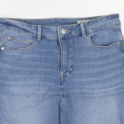 Marks and Spencer Womens Blue Cotton Bermuda Shorts Size 14 L10 in Regular Zip