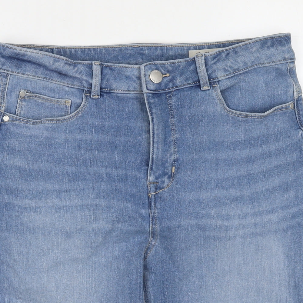 Marks and Spencer Womens Blue Cotton Bermuda Shorts Size 14 L10 in Regular Zip
