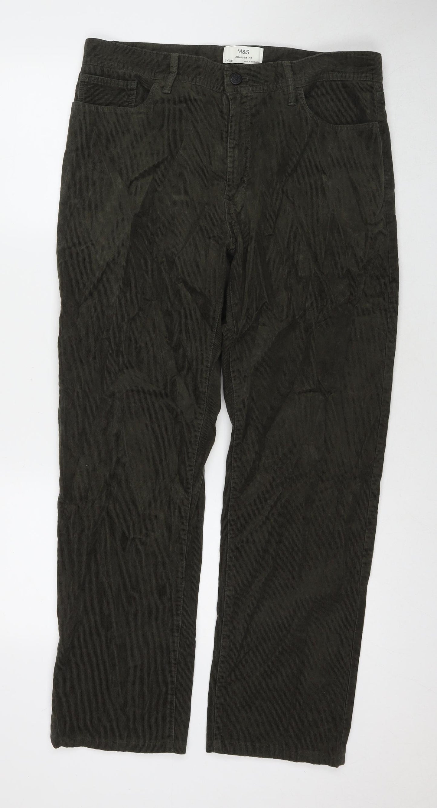 Marks and Spencer Womens Green Cotton Straight Jeans Size 34 in L31 in Regular Zip