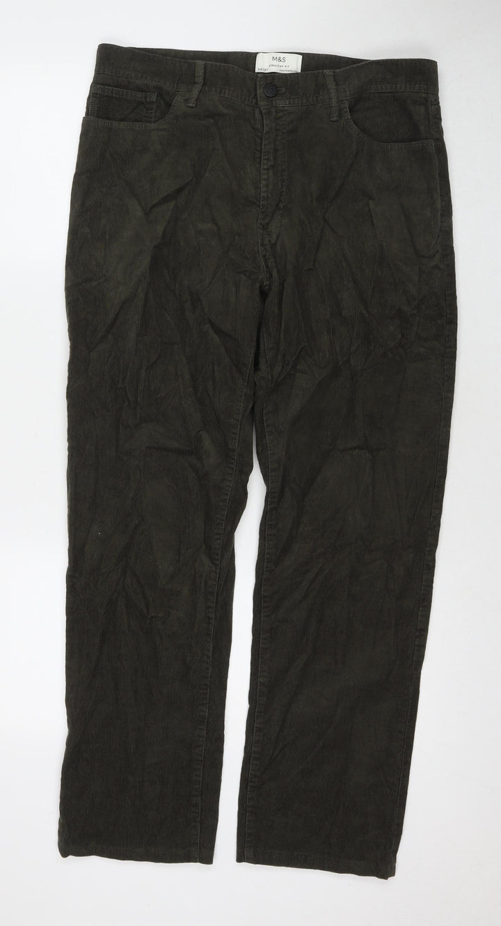 Marks and Spencer Womens Green Cotton Straight Jeans Size 34 in L31 in Regular Zip