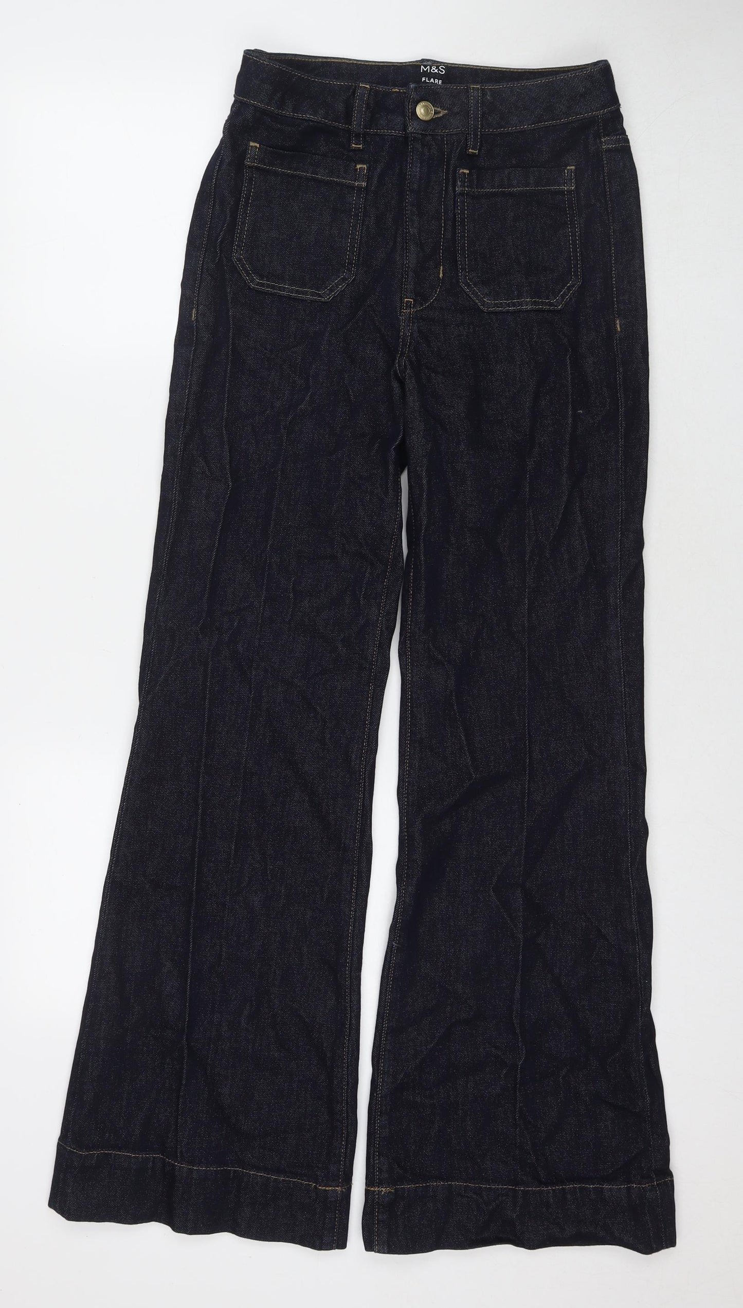 Marks and Spencer Womens Blue Cotton Flared Jeans Size 8 L31 in Regular Zip