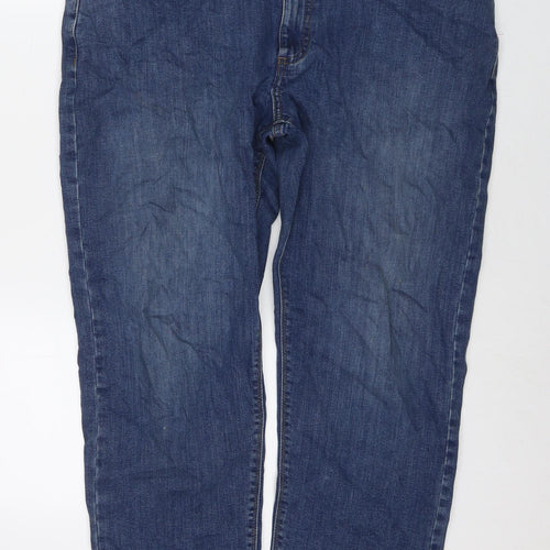 Marks and Spencer Mens Blue Cotton Straight Jeans Size 42 in L29 in Regular Zip