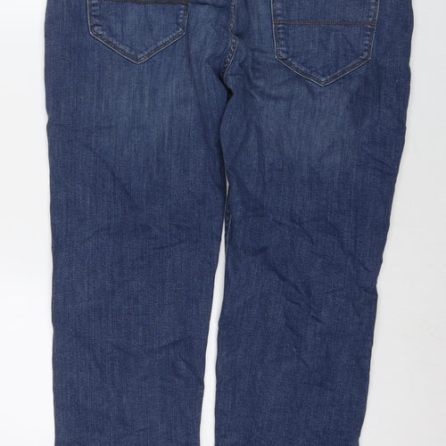 Marks and Spencer Mens Blue Cotton Straight Jeans Size 42 in L29 in Regular Zip