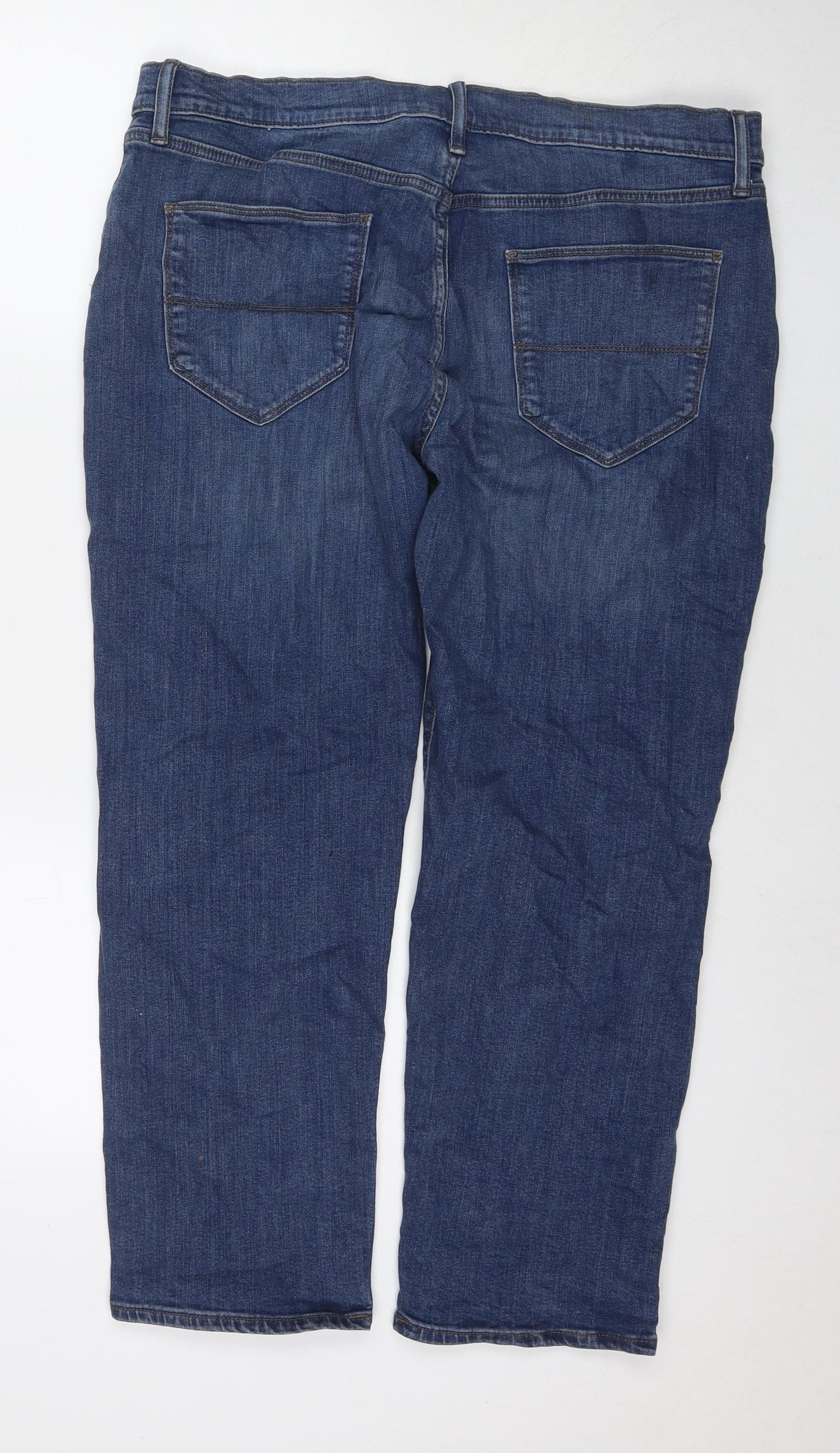 Marks and Spencer Mens Blue Cotton Straight Jeans Size 42 in L29 in Regular Zip