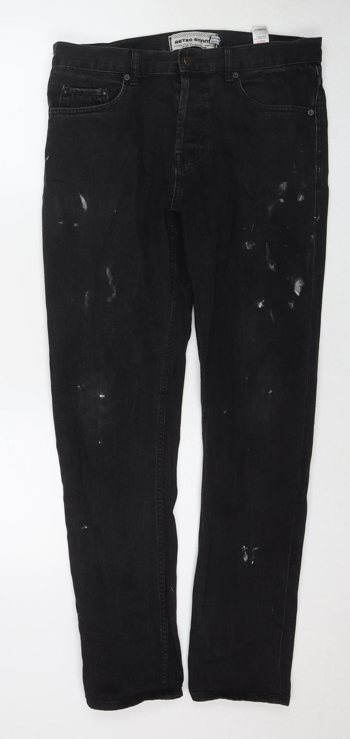 Topman Mens Blue Cotton Skinny Jeans Size 34 in L31 in Regular Zip