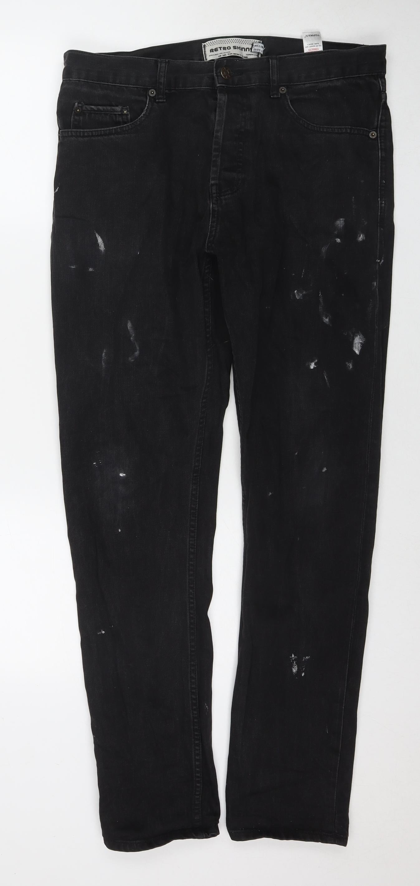 Topman Mens Blue Cotton Skinny Jeans Size 34 in L31 in Regular Zip