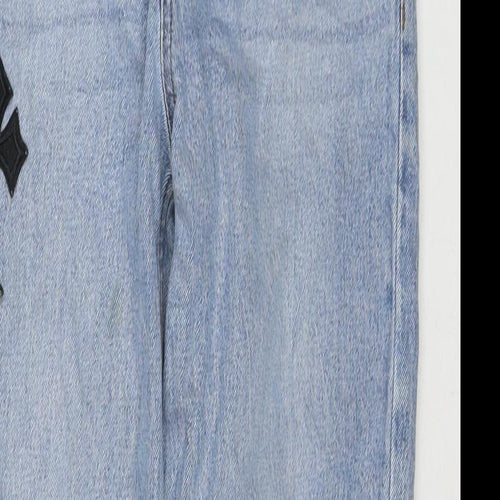 New Look Womens Blue Cotton Mom Jeans Size 8 L28 in Regular Zip - Cross Detail