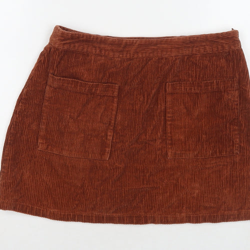 FOREVER 21 Womens Beige Cotton A-Line Skirt Size L Zip