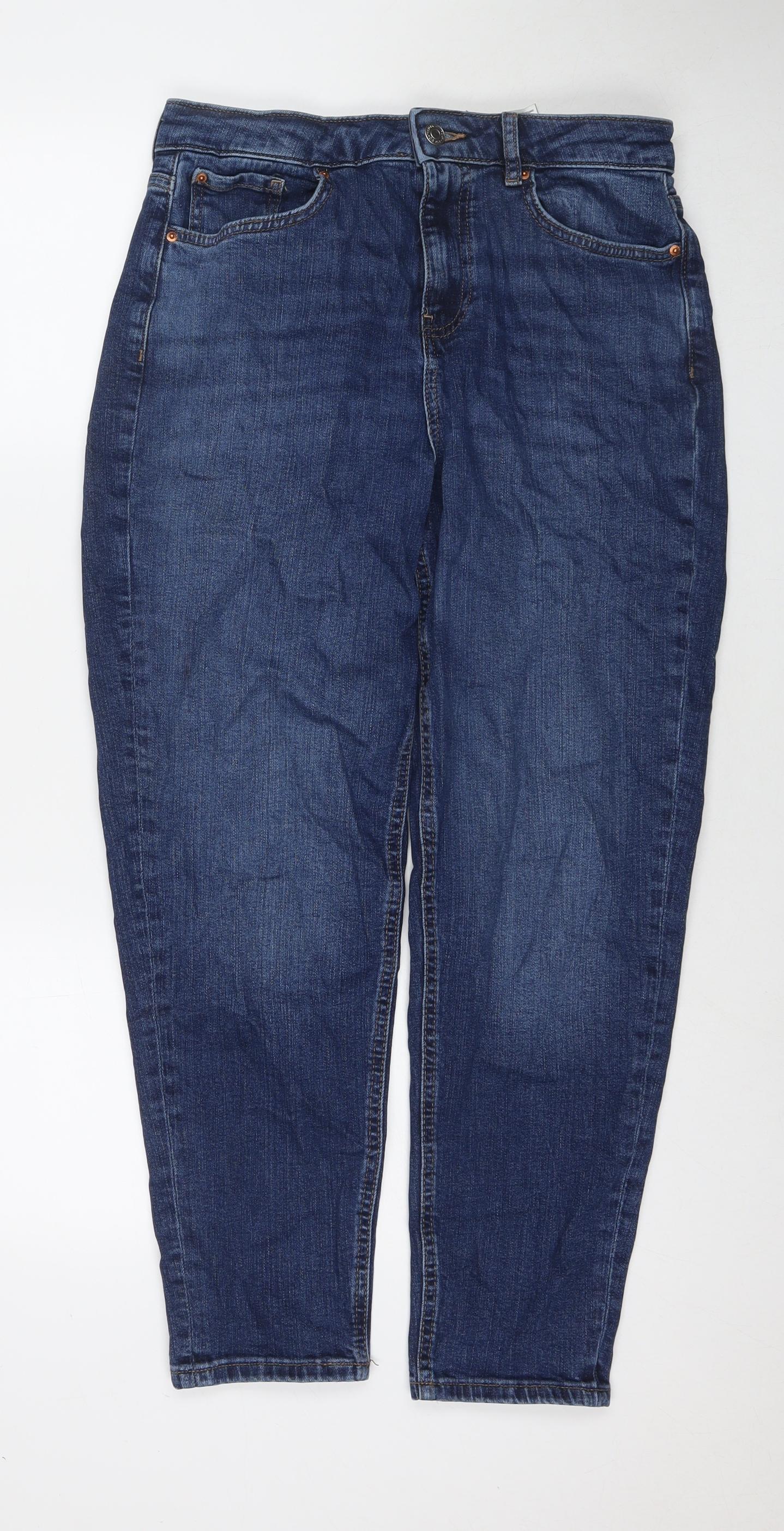 Marks and Spencer Womens Blue Cotton Straight Jeans Size 12 L27 in Regular Zip