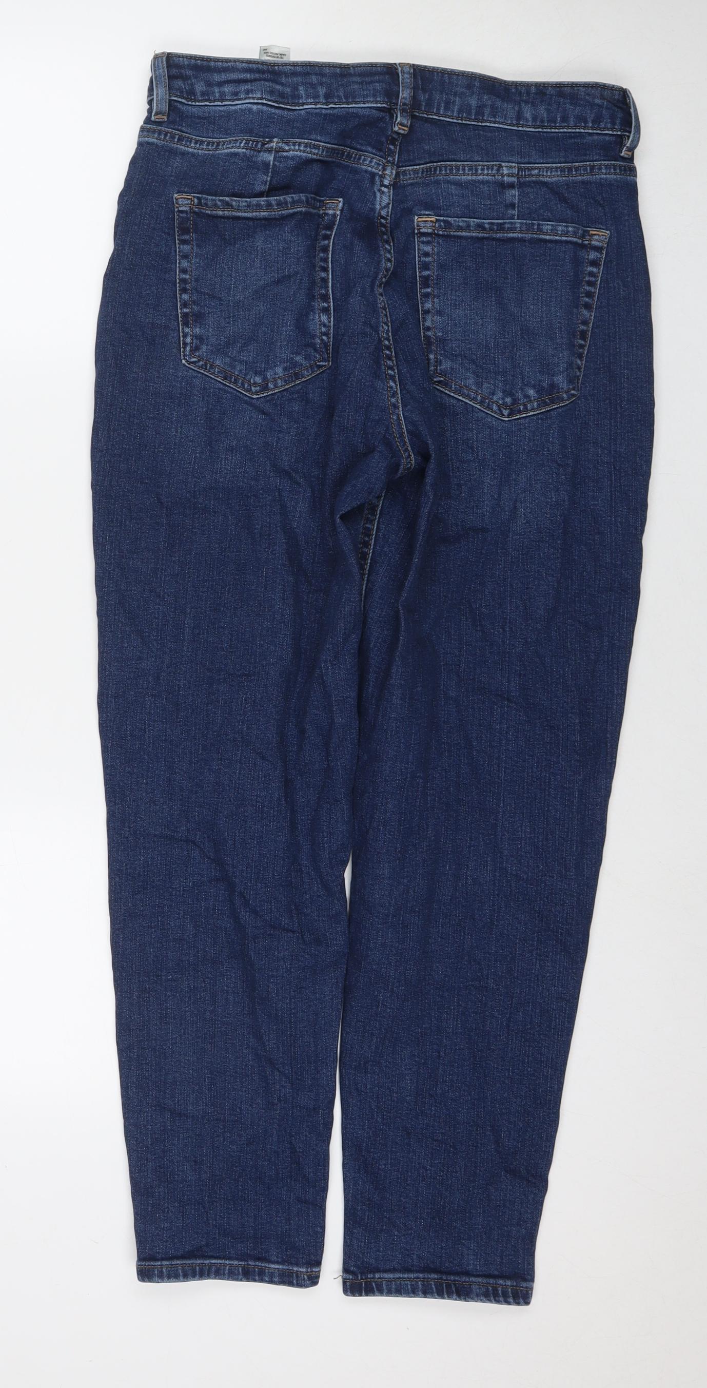 Marks and Spencer Womens Blue Cotton Straight Jeans Size 12 L27 in Regular Zip