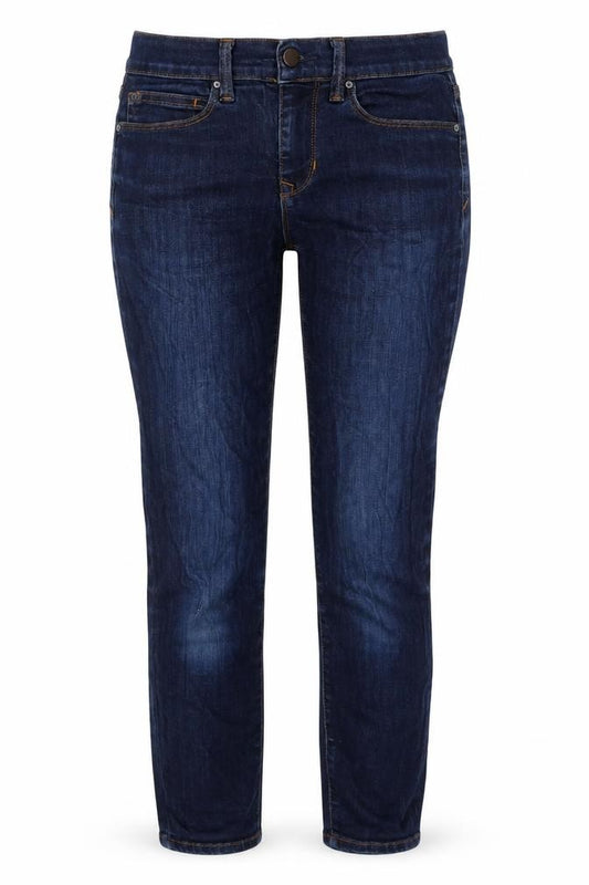 Front view of Gap women’s blue cotton skinny jeans, size UK 26, in, 27-inch leg regular zip
