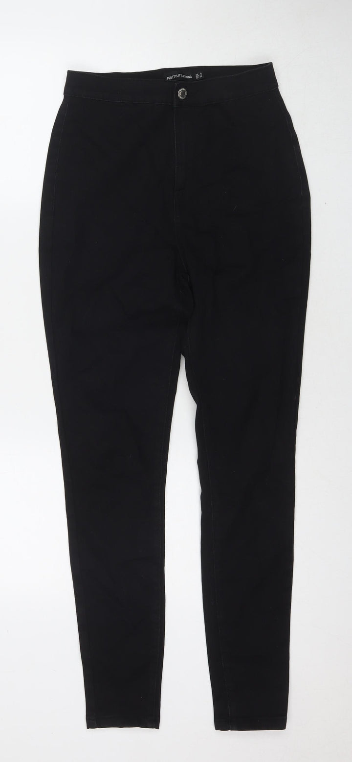 PRETTYLITTLETHING Womens Black Cotton Skinny Jeans Size 8 L29 in Regular Zip