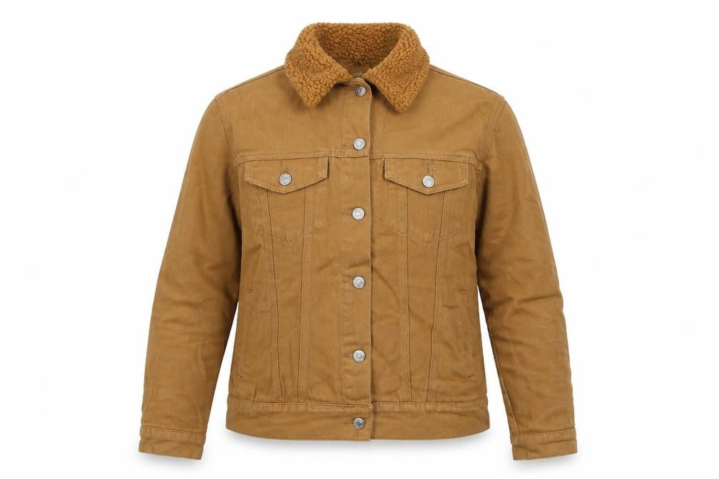 Front view of Missguided women’s brown jacket, size UK 10, button