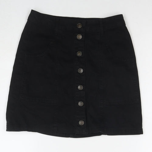 Stradivarius Womens Black Cotton A-Line Skirt Size 6 Zip