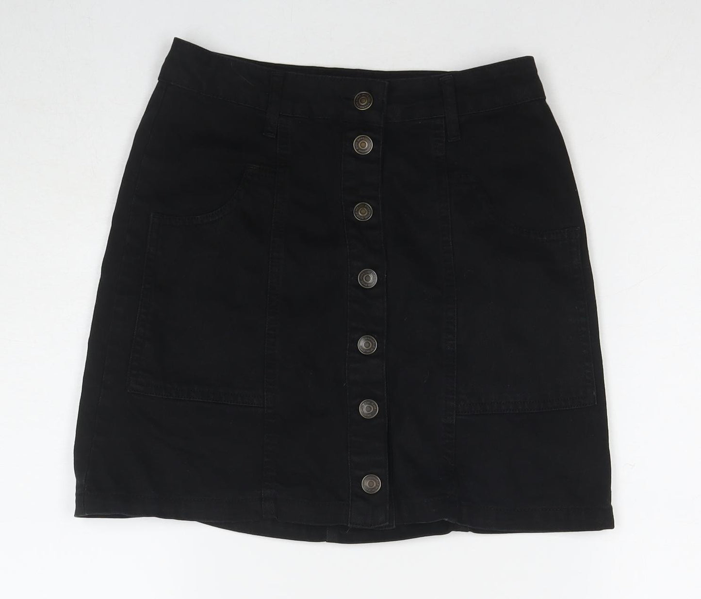 Stradivarius Womens Black Cotton A-Line Skirt Size 6 Zip
