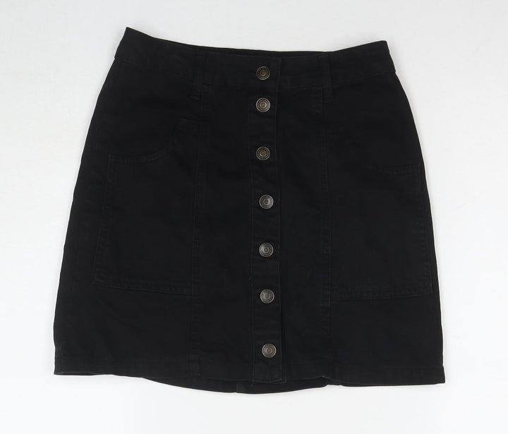 Stradivarius Womens Black Cotton A-Line Skirt Size 6 Zip