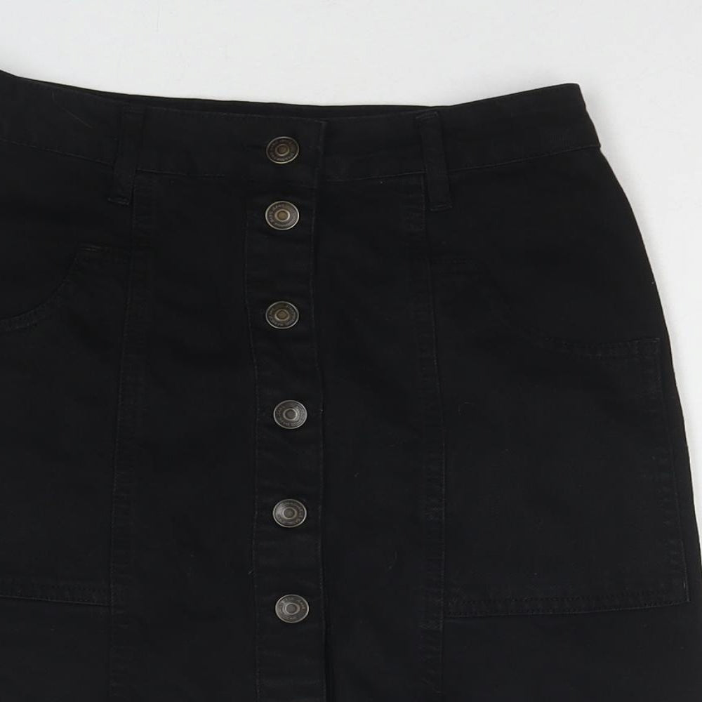 Stradivarius Womens Black Cotton A-Line Skirt Size 6 Zip