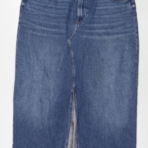 Marks and Spencer Womens Blue Cotton Maxi Skirt Size 18 Zip