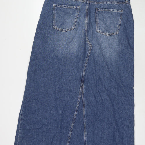 Marks and Spencer Womens Blue Cotton Maxi Skirt Size 18 Zip
