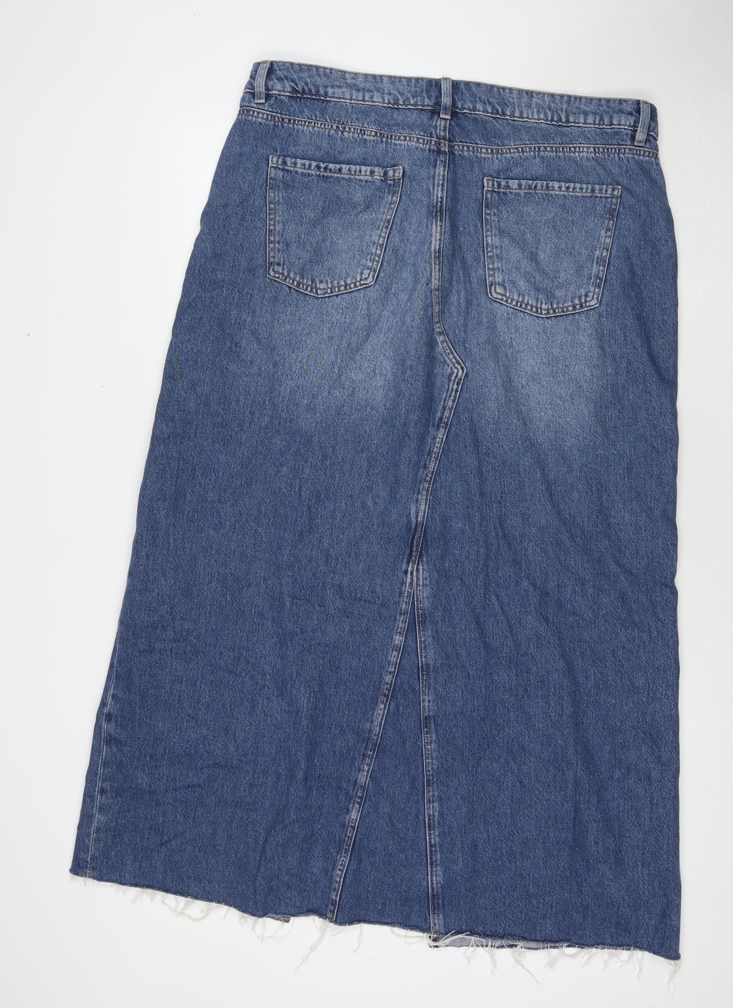 Marks and Spencer Womens Blue Cotton Maxi Skirt Size 18 Zip