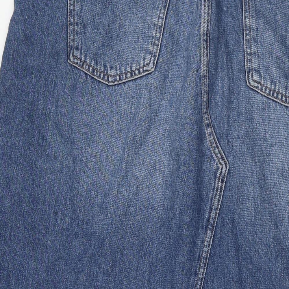 Marks and Spencer Womens Blue Cotton Maxi Skirt Size 18 Zip